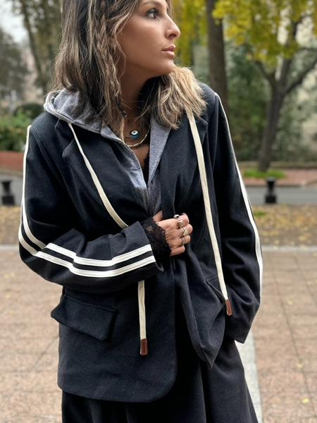 Veste bi matière à rayure et capuche Miléna