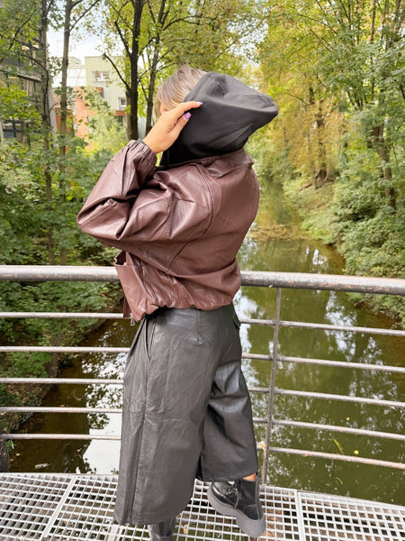 Veste similicuir capuche