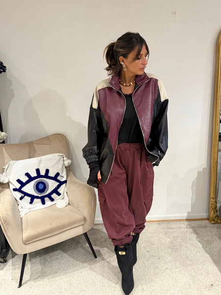 Blouson simili cuir patchwork