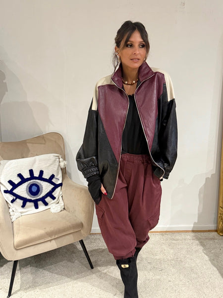 Blouson simili cuir patchwork