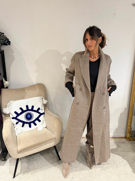Manteau long 100% laine taupe