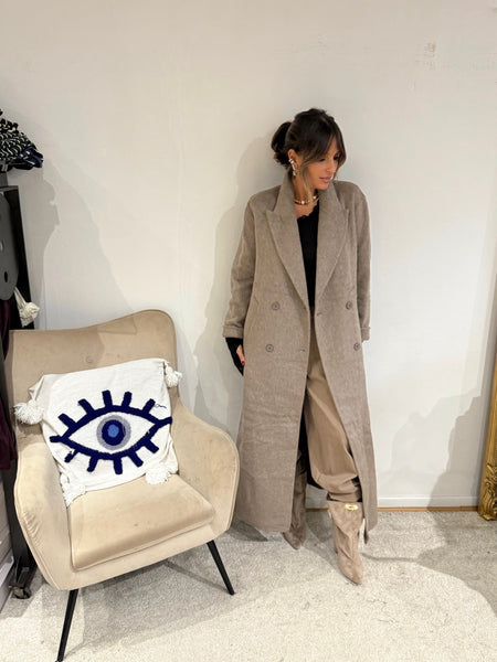 Manteau long 100% laine taupe