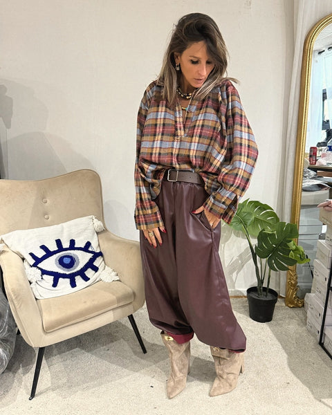 Chemise Col V à Carreaux