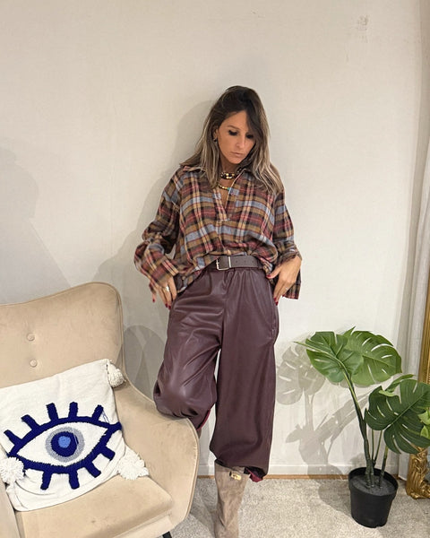 Chemise Col V à Carreaux