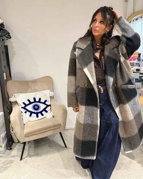 Manteau Long à Carreaux Lanalou